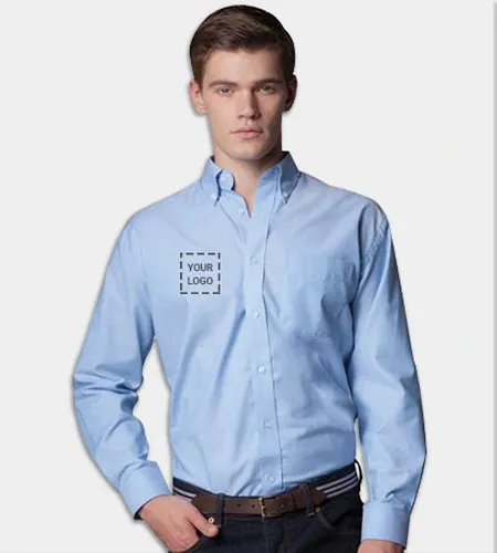 Man wearing a light blue corporate custom full sleeves shirt without customization