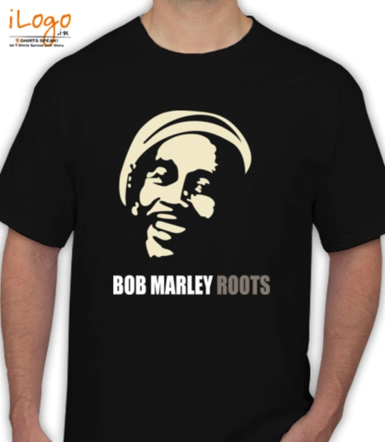 Band bob-marley-wearing-headphones-roots-logo-short-sleeve-t-shirt- T-Shirt