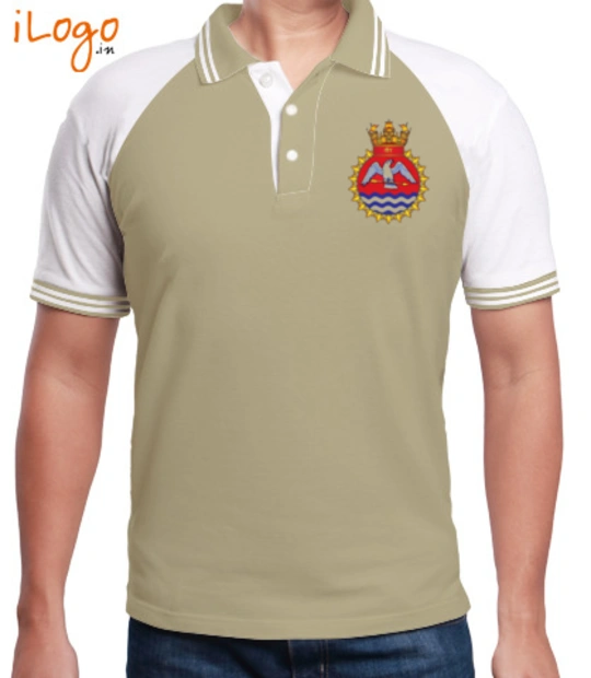 Indian Navy Collared T-Shirts INS-Tir-emblem-raglan-line-double-tipping-t-shirt T-Shirt