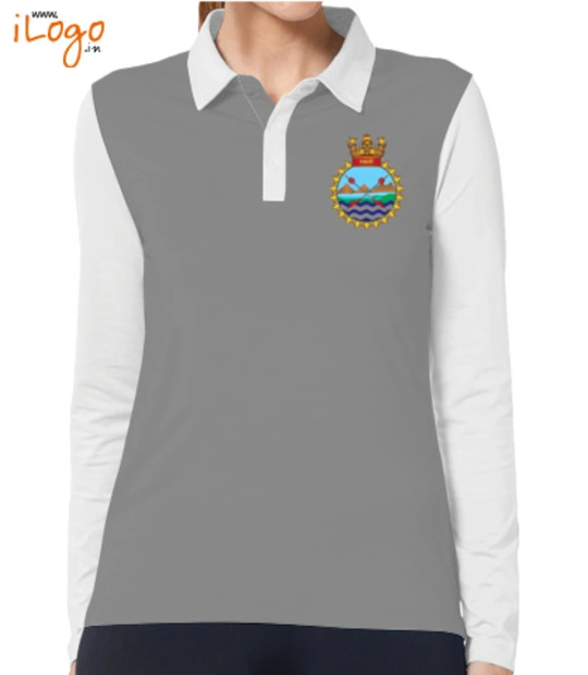 Indian Navy Collared T-Shirts INS-Sahyadri-%F%-crest-Women%s-Polo-Full-Sleeves-With-Buttons T-Shirt
