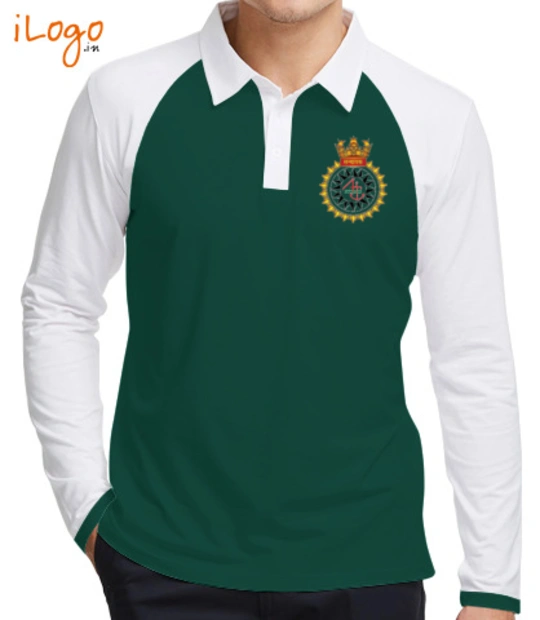 Rajni white INS-Sandhayak-%J-%-emblem-Raglan-Full-Sleeves-Polo-Shirt T-Shirt