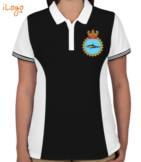 Indian Navy Collared T-Shirts INS-Shalki-emblem-Women%s-Polo-Double-Tip-With-Side-Panel T-Shirt