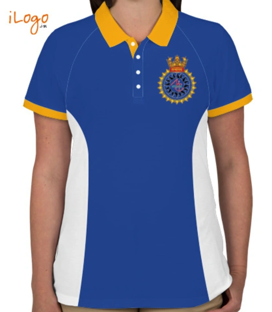 Navy INS-Sandhayak-%J-%-emblem-Women%s-Polo-Raglan-Double-Tip-With-Side-Panel T-Shirt