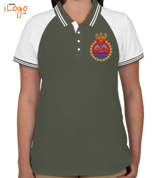 Indian navy INS-Tir-emblem-Women%s-Raglan-Double-Tip-Polo-Shirt T-Shirt