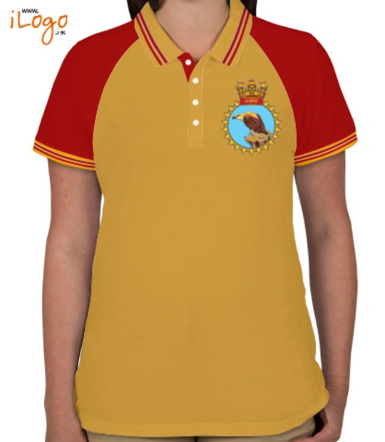 Red INS-Taragiri-emblem-Women%s-Raglan-Double-Tip-Polo-Shirt T-Shirt