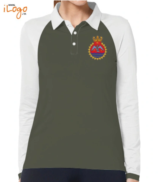 Ship INS-Tir-emblem-Women%s-Polo-Raglan-Full-Sleeves-With-Buttons T-Shirt