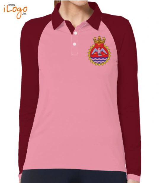 Indian Navy Collared T-Shirts INS-Tir-emblem-Women%s-Polo-Raglan-Full-Sleeves-With-Buttons T-Shirt