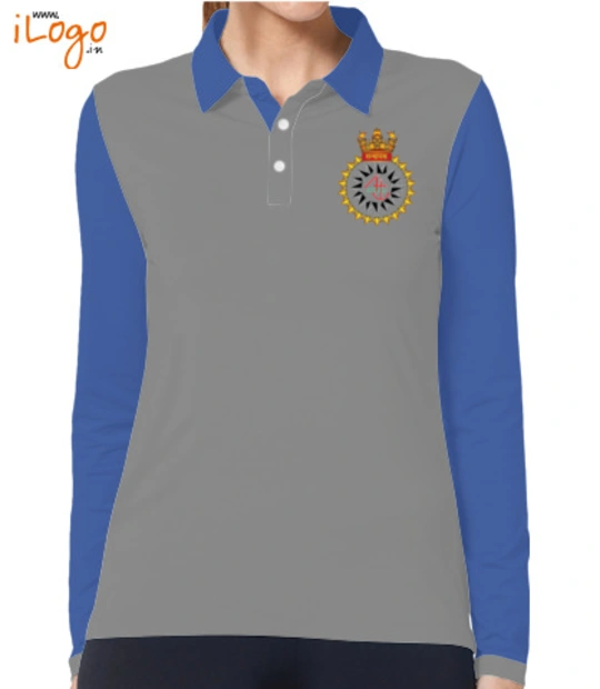 Indian Navy Collared T-Shirts INS-Sandhayak-%J-%-emblem-Women%s-Polo-Full-Sleeves-With-Buttons T-Shirt