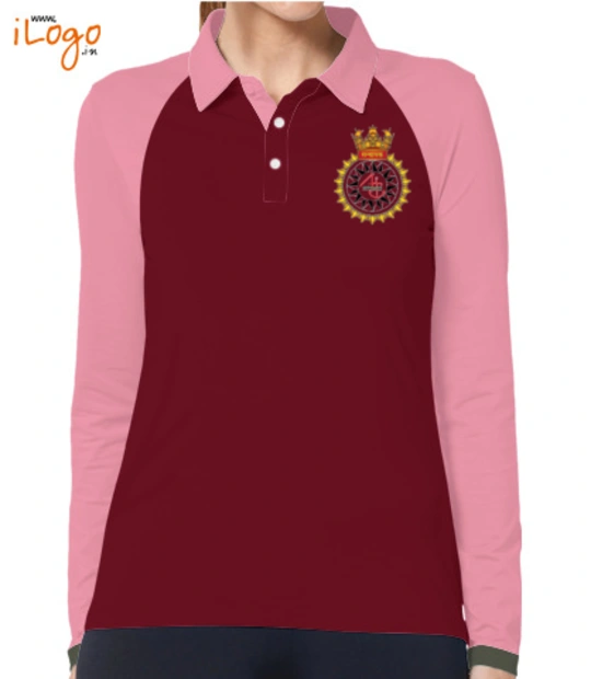 Red INS-Sandhayak-%J-%-emblem-Women%s-Polo-Raglan-Full-Sleeves-With-Buttons T-Shirt