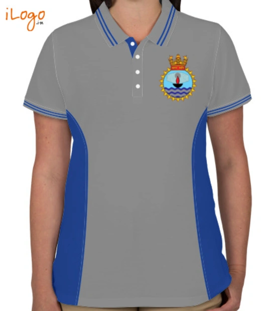Indian Navy Collared T-Shirts INS-Sagardhwani-emblem-Women%s-Polo-Double-Tip-With-Side-Panel T-Shirt