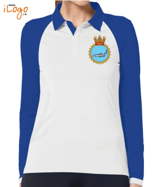 Alphawhitefinal INS-Sindhuraj-%S%-emblem-Women%s-Polo-Raglan-Full-Sleeves-With-Buttons T-Shirt