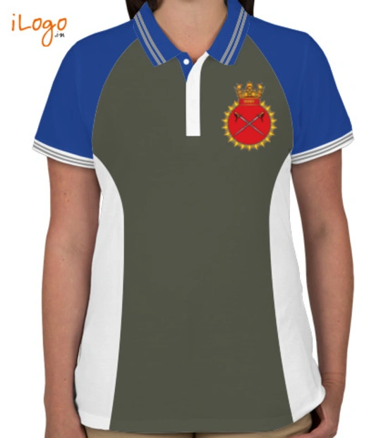 Navy INS-Talwar-emblem-Women%s-Polo-Raglan-Double-Tip-With-Side-Panel T-Shirt