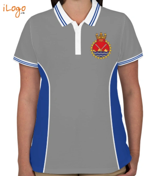 Indian Navy Collared T-Shirts INS-Satpura-%F%-crest-Women%s-Polo-Double-Tip-With-Side-Panel T-Shirt