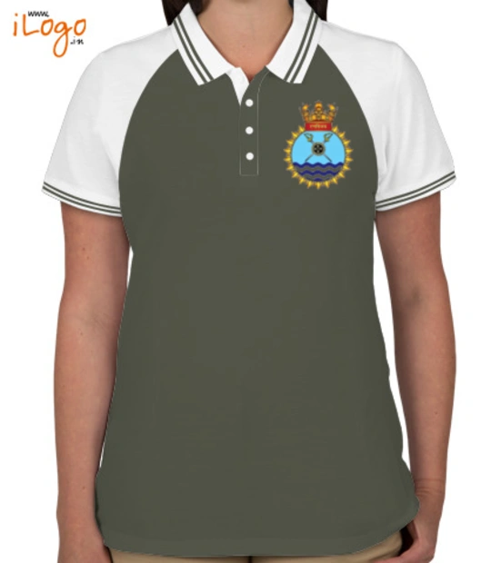 Indian Navy Collared T-Shirts INS-Ranvijay-%D%-crest-Women%s-Raglan-Double-Tip-Polo-Shirt T-Shirt