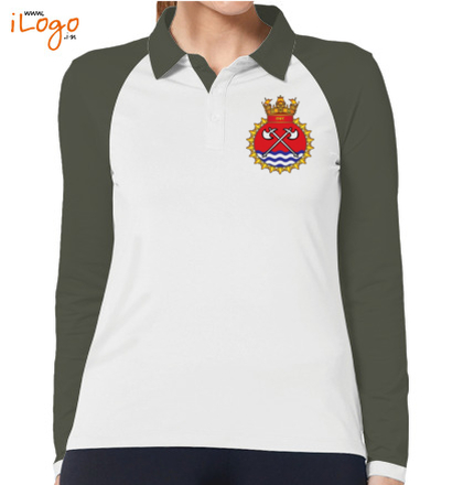 Indian Navy Collared T-Shirts INS-Tabar-emblem-Women%s-Polo-Raglan-Full-Sleeves-With-Buttons T-Shirt