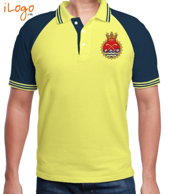 Indian Navy Collared T-Shirts INS-Shivalik-%F%-crest-%%-Raglan-Polo-Double-Tip T-Shirt