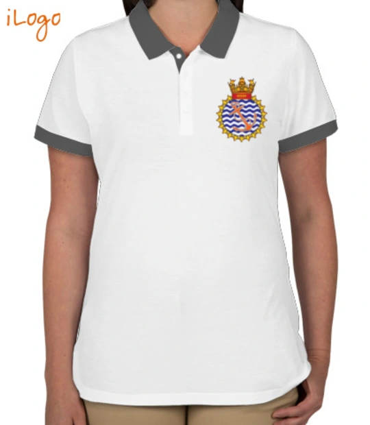 Indian Navy Collared T-Shirts INS-Sutlej-emblem-womens-Two-button-Polo-T-Shirt-Design T-Shirt