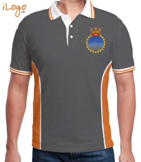 Indian Navy Collared T-Shirts INS-Sutlej-emblem-Men%s-Polo-Double-Tipping-With-Side-Panel T-Shirt